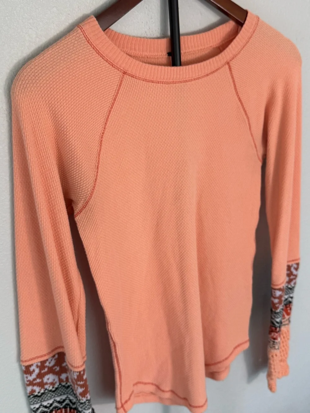 Free People In The Mix Cuff Thermal Top Desert Orange Combo Boho Women L